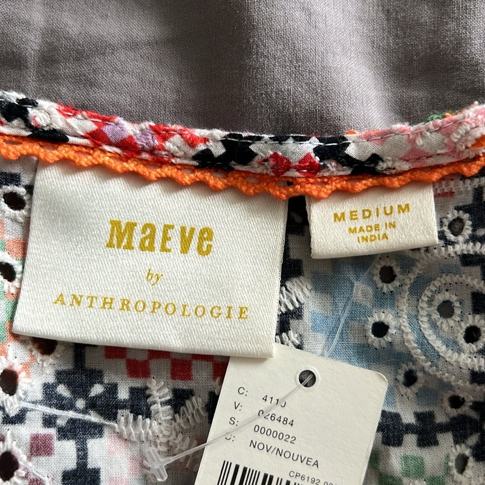NWT Maeve Anthropologie Granny Square Pattern shirt M - Picture 9 of 11